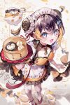  1girl apron bamboo_steamer black_hair blonde_hair blue_eyes bow bowtie breasts bun_cover center_opening chinese_clothes cleavage cleavage_cutout clothing_cutout coco7 cup dim_sum double_bun fish_hair_ornament flats foot_out_of_frame hair_bun hair_ornament happy lolita_fashion looking_at_viewer maid maid_apron maid_headdress medium_breasts multicolored_hair nijisanji nijisanji_en open_mouth pantyhose pentomo_(petra_gurin) petra_gurin qi_lolita red_bow red_bowtie red_shoes saucer shoes short_hair streaked_hair tassel teacup twitter_username unconventional_maid virtual_youtuber white_pantyhose x_hair_ornament 