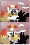2024 anthro belly braixen comic duo dweet-tea furniture generation_1_pokemon generation_6_pokemon hi_res male nintendo overweight pikachu pokemon pokemon_(species) purple_background simple_background speech_bubble table text