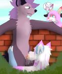 absurd_res amy_(d4xt3r) anthro balls bodily_fluids bovid brick_wall butt butt_grab canid canine canis capcom caprine cum cum_drip cum_in_mouth cum_inside daxter_wolfsky_(d4xt3r) drinking drinking_cum dripping ejaculation fellatio female genital_fluids genitals goat group hand_on_butt herbivore_(mh) hi_res hybrid male male/female mammal monster_hunter nude nude_anthro nude_female nude_male oblivious oral outside outside_sex penile penis public public_nudity public_sex sally_(d4xt3r) sex speech_bubble swallowing trio wall_(structure) wolf wolfdog zyra_the_proto