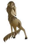  black_eyes brown_hair centaur dark_skin full_body highres horse_tail long_hair looking_back mao_(kieuseru) monster_girl nervous original solo tail transparent_background 