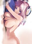  1girl absurdres bikini bikini_top_only blue_eyes blush bottomless breasts citlali_(genshin_impact) facial_mark feathers floating_headgear forehead_mark genshin_impact groin headgear highres large_breasts long_hair looking_at_viewer navel pink_hair pink_pupils prev/next purple_bikini purple_eyes purple_feathers ring_hair_ornament simple_background solo stomach swimsuit triangle triangle_facial_mark white_background 