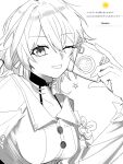  1girl absurdres camera choker collarbone haikure_3 highres holding holding_camera honkai:_star_rail honkai_(series) lineart march_7th_(honkai:_star_rail) multicolored_eyes one_eye_closed sketch solo star_(symbol) translation_request two-tone_eyes upper_body 