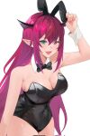  1girl arielsomayikan bare_shoulders black_horns black_leotard blue_eyes breasts cleavage corrupted_twitter_file covered_navel cowboy_shot heterochromia highres hololive hololive_english horns irys_(hololive) large_breasts leotard long_hair multicolored_hair playboy_bunny purple_eyes purple_hair red_hair simple_background solo strapless strapless_leotard streaked_hair two-tone_hair virtual_youtuber white_background 
