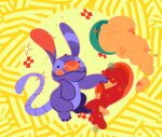 2025 3_toes 4_fingers abstract_background alien ambiguous_gender bowl container disney dot_eyes doubledip experiment_(lilo_and_stitch) feet fingers food fur goatpaste hand_on_face head_tuft hi_res lilo_and_stitch markings nachos orange_nose orange_tongue purple_body purple_fur purple_tail salsa_(food) semi-anthro simple_eyes solo striped_markings striped_tail stripes tail tail_markings toes tongue tongue_out tuft