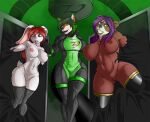 2022 anthro bdsm bear big_breasts black_clothing black_hair black_latex black_legwear black_thigh_highs blue_eyes bodysuit bondage bound breasts brown_nipples canid canine captured clothed clothed_anthro clothed_female clothing dipstick_ears durabelle ear_markings female female/female fox fur giant_panda green_highlights green_latex group hair highlights_(coloring) lagomorph latex latex_bodysuit latex_clothing latex_legwear latex_skinsuit latex_thigh_highs legwear leporid liquid_latex long_ears mammal multicolored_ears multicolored_hair nipples orange_body orange_fur pink_nipples planktonheretic purple_hair rabbit red_eyes red_hair scut_tail short_tail skinsuit stellara_(ameliaray) supervillain tail thick_thighs thigh_highs thigh_highs_only tight_clothing trio two_tone_hair vulva white_body white_fur wide_hips zyla_garthori_(zylo_garoh)
