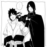  ... 2boys anger_vein black_eyes black_gloves black_hair boruto:_naruto_next_generations fingerless_gloves gloves greyscale male_focus monochrome multiple_boys naruto_(series) naruto_shippuuden ninja short_hair simple_background time_paradox uchiha_sasuke white_background zifletts 