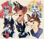 2021 accessory anthro ascot aubrey_(omori) avian basil_(omori) basketball_uniform bird black_body black_fur black_hair blonde_hair blue_eyes blue_tongue blush brother_(lore) brother_and_sister_(lore) brothers_(lore) brown_body brown_eyes brown_fur brown_hair bust_portrait canid canine canis clothing dipstick_tail domestic_cat domestic_dog feather_hair feathers felid feline felis female flower flower_in_hair fur grey_body grey_fur group hair hair_accessory happy hero_(omori) hi_res kel_(omori) lizard male mammal mari_(omori) markings mozzaremi omori_(game) open_mouth open_smile plant portrait pseudo_hair red_hair reptile scalie sibling_(lore) sister_(lore) smile sportswear sunny_(omori) sweater sweater_vest tail tail_markings tongue tongue_out topwear uniform vest wolf