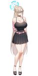  1girl absurdres asuna_(blue_archive) bare_shoulders black_shirt black_skirt blonde_hair blue_archive blue_eyes blue_halo blush bow breasts choker cleavage collarbone eyes_visible_through_hair full_body grin hair_bow hair_over_one_eye halo helandyck highres huge_breasts jacket long_hair looking_at_viewer mole mole_on_breast one_eye_closed pink_jacket roblox shirt skirt smile solo teardrop-framed_glasses thighs very_long_hair white_background 