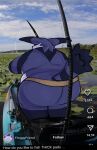 anthro belt big_butt big_the_cat butt domestic_cat draw_over felid feline felis fishing fishing_rod fur hi_res humor lily_pad male mammal newtmoss overweight plant pond purple_body purple_fur sega solo sonic_the_hedgehog_(series) striped_body striped_fur stripes