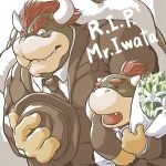2015 2_horns bowser bowser_jr. colored duo eyebrows hair horn koopa low_res mario_bros masabowser nintendo open_mouth red_eyebrows red_hair sad scalie shell simple_background spiked_shell spikes spikes_(anatomy) thick_eyebrows white_background