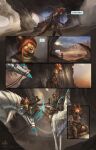 alectorfencer anthro blue_horn breasts canid canine canis comic coyote desert dialogue dragon duo ears_up english_text female feral frown grumpy hair hi_res horn long_horn mammal myre myre_(alectorfencer) mythological_creature mythological_scalie mythology narrowed_eyes red_hair reins saddle saddle_bag scalie sitting sitting_on_another tail text thinking thoughtful_expression varug walking wide_eyed wingless_dragon