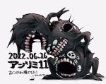  blood blood_on_teeth bug cockroach dated extra_eyes extra_mouth highres lobotomy_corporation mask mountain_of_smiling_bodies multiple_faces no_humans open_mouth project_moon simple_background teeth translation_request white_background yatsumeunagi 