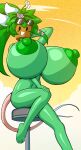 angstrom areola big_areola big_breasts big_nipples blaster_master blush blush_stickers breasts elemental_creature elemental_humanoid female flower furniture green_areola green_body green_nipples hi_res huge_breasts humanoid kanna_(blaster_master) looking_at_viewer navel nipples not_furry nude open_mouth plant sitting solo stool