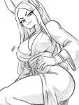  1girl alternate_costume animal_ears boku_no_hero_academia breasts eyelashes graphicthereal large_breasts long_hair looking_at_viewer mirko rabbit_ears rabbit_girl rabbit_tail signature simple_background smile solo tail white_background 