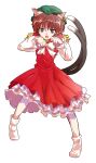  1girl alphes_(style) animal_ear_piercing animal_ears bobby_socks bow bowtie brown_eyes brown_hair cat_ears cat_girl cat_tail chen commentary_request crying crying_with_eyes_open dairi earrings fang frills full_body gold_trim green_hat hair_between_eyes hands_up hat jewelry large_variant_set long_sleeves mob_cap multiple_tails nail_polish nekomata no_shoes open_mouth parody petticoat pigeon-toed puffy_long_sleeves puffy_sleeves red_nails red_skirt red_vest short_hair single_earring skirt skirt_set socks solo style_parody tachi-e tail tail_raised tears teeth touhou transparent_background two_tails upper_teeth_only variant_set vest white_bow white_bowtie white_petticoat 