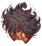  :3 animal_focus black_sclera brown_fur cat colored_sclera commentary fangs fluffy giulialibard highres looking_at_viewer no_humans pokemon pokemon_(creature) pokemon_focus pumpkaboo pumpkin realistic simple_background solo yellow_pupils 