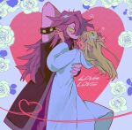  !? 2girls @_@ animal_ears antlers arm_behind_head armlet black_eyes blonde_hair blush colored_skin deer_antlers deer_ears deer_girl deltarune furry furry_female furry_with_furry hand_on_another&#039;s_back heart highres hood hood_down hooded_robe horns jewelry long_hair multiple_girls noelle_holiday noelle_holiday_(dark_world) open_mouth pink_skin purple_hair robe sharp_teeth spiked_armlet standing susie_(dark_world)_(deltarune) susie_(deltarune) teeth un_0tk white_robe yuri 