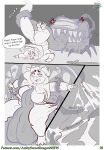 absurd_res ambiguous_gender amby_(dragon) ambysweetdragon angry anthro blush bodily_fluids breasts butt clamp claws clothed clothing comic cross-popping_vein dialogue digital_media_(artwork) dragon dripping dungeons_and_dragons duo english_text fantasy female forceps fur hair hasbro hi_res horn kobold male male/female medical_instrument melee_weapon mimic mimic_chest monochrome mythological_creature mythological_scalie mythology onomatopoeia open_mouth paws saliva saliva_drip saliva_on_tongue scalie scientific_instrument simple_background sound_effects speech_bubble surgical_instrument sword sword_in_ground tail tearing_clothing teeth text thoot tongue tongue_out torn_clothing tweezers weapon wizards_of_the_coast