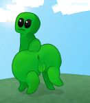 :3 anus big_butt black_eyes blue_sky butt cloud creeper_(minecraft) digital_media_(artwork) eyelashes female feral green_body hi_res hiked_leg looking_at_viewer looking_back microsoft minecraft mojang outside pincoosh presenting presenting_hindquarters quadruped raised_leg rear_view signature sky solo sun tail vulva xbox_game_studios
