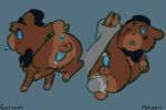 anal anal_penetration anus artienvy bear blue_anus blue_eyes blue_penis blue_tongue blush blush_lines bodily_fluids bow_tie brown_body brown_fur clothing countershading disembodied_hand disembodied_penis ears_down feral feralized five_nights_at_freddy&#039;s freddy_(fnaf) fur genital_fluids genitals grey_body grey_penis grey_skin headgear headwear hi_res legs_held_up legs_together looking_back male male/male mammal nub_tail one_eye_closed penetration penis pivoted_ears precum scottgames tongue tongue_out