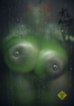 absurd_res against_surface bathroom big_breasts breasts condensation dragon female green_body hi_res huge_breasts mythological_creature mythological_scalie mythology on_glass scalie solo solo_focus spanish_text text vein veiny_breasts yoshai_the_kobold_(artist)