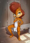 3_toes absurd_res acornart anthro bedroom_eyes bench blue_eyes breasts brown_body brown_fur chipmunk covering covering_breasts covering_crotch covering_self digital_media_(artwork) feet female fur ground_squirrel half-closed_eyes hi_res mammal narrowed_eyes nude on_bench pinup pose rodent sally_acorn sauna sauna_bench sciurid seductive sega sitting solo sonic_the_hedgehog_(satam) sonic_the_hedgehog_(series) toes