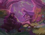 absurd_res andromorph anthro bear big_clitoris black_bear bodily_fluids bone bone_accessory bone_necklace bottomwear bottomwear_aside building clitoral clitoral_masturbation clitoris clothing clothing_aside female_(lore) forest forest_background furbolg genital_fluids genitals hi_res intersex jewelry loincloth loincloth_aside mammal masturbation nature nature_background necklace noonmarkart outdoor_nudity outside plant roots solo tongue tongue_out tree ursine vaginal_fluids