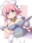  bad_id bad_pixiv_id blush breasts dutch_angle gloves highres large_breasts naruse_mai original pink_hair purple_eyes smile solo tray 