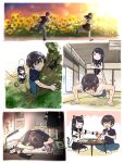  1boy 1girl animal_ear_hairband animal_ears beetle behind_another black_hair black_leotard black_skirt book book_stack bowl breast_cutout brown_hair bug bug_hunting butterfly_net calendar_(object) cat_ear_hairband cat_ears cat_tail chabudai_(table) chain chain_leash chasing chopsticks climbing_tree collage collar crossed_arms denim energy_drink exercising fake_animal_ears fake_tail field flower flower_field food fusuma hairband hand_net highres holding holding_bowl holding_chopsticks holding_leash holding_net holding_pencil holding_taser indian_style indoors ito_fumi jeans leash leotard long_hair miso_soup montage natsu_no_kusari okuno_shinji outdoors palms_together pants pencil pleated_skirt push-ups rice running school_uniform seiza serafuku shirai_mitsuki shirt short_sleeves sitting sitting_on_person skirt sleeping sleeping_on_desk sleeveless sliding_doors spilling sunflower sunflower_field sunset sweat table tail taser tatami very_sweaty white_shirt 