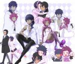  1other 6+boys 6+girls allen_walker arm_ribbon armlet black_armlet black_boots black_coat black_hair black_necktie black_order_uniform black_pants black_shirt black_shoes black_skirt black_suit black_vest body_markings boots bow breasts carrying carrying_person checkered_background cleavage cloak closed_eyes coat colored_skin creature d.gray-man daraku_(daraku39) dark-skinned_male dark_skin doll dress dress_shirt ear_piercing facial_mark forehead_mark frilled_dress frilled_shorts frills gloves grey_skin hair_between_eyes hair_over_shoulder hair_slicked_back hairband hand_on_another&#039;s_head hand_on_another&#039;s_shoulder hand_on_own_ear hand_puppet head_on_another&#039;s_chest heart highres holding holding_heart holding_umbrella hood hood_down hooded_cloak hug jewelry kiss kissing_cheek legs lero long_hair looking_ahead looking_at_another low_ponytail mature_male messy_hair miniskirt mole mole_under_eye multiple_boys multiple_girls multiple_persona neckerchief necktie noah_(d.gray-man) open_mouth pants pectoral_cleavage pectorals piercing pink_dress pink_hairband pink_umbrella pleated_skirt ponytail princess_carry pumpkin puppet purple_background purple_bow purple_eyes purple_hair purple_nails purple_ribbon purple_shoes purple_shorts purple_thighhighs ribbon road_kamelot scar scar_on_face shirt shoes short_dress short_hair shorts shoulder_ribbon sidelocks single_sleeve sitting skirt sleeves_past_wrists small_breasts smile smoke smoking speech_bubble spiked_hair star_(symbol) star_facial_mark strapless strapless_dress striped_clothes striped_coat striped_dress striped_thighhighs suit talking thighhighs thighs thought_bubble torn_clothes torn_thighhighs two-tone_background tyki_mikk umbrella vertical-striped_clothes vertical-striped_coat vertical-striped_dress vest white_background white_cloak white_dress white_gloves white_hair white_neckerchief white_shirt white_wrist_cuffs wrist_cuffs yellow_eyes 