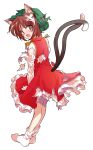  1girl alphes_(style) animal_ears back blush bobby_socks brown_eyes brown_hair cat_ears cat_girl cat_tail chen commentary_request crying crying_with_eyes_open dairi defeat earrings full_body gold_trim green_hat hair_between_eyes hat jewelry large_variant_set long_sleeves looking_at_viewer mob_cap nekomata no_shoes open_mouth parody red_skirt red_vest shirt short_hair single_earring skirt skirt_set socks solo style_parody tachi-e tail tail_raised tears torn_clothes touhou transparent_background variant_set vest white_petticoat white_shirt white_socks 