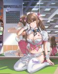  1girl absurdres apron blue_bow bow breasts brown_eyes brown_hair cleavage commentary_request frilled_apron frilled_thighhighs frills girls&#039;_frontline girls&#039;_frontline_2:_exilium high_heels highres holding holding_towel indoors k2_(girls&#039;_frontline) large_breasts long_hair mirror mosta_(lo1777789) navel official_alternate_costume panties pink_panties pink_shoes puffy_short_sleeves puffy_sleeves reflection shoes short_sleeves side-tie_panties solo thighhighs towel two_side_up underwear waist_apron white_apron white_thighhighs wrist_cuffs yoohee_(girls&#039;_frontline_2) yoohee_(miracle_sweetheart)_(girls&#039;_frontline_2) 