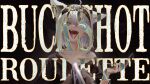  1girl absurdres ahoge animal_ears aqua_eyes black_background black_headband black_shirt buckshot_roulette cellphone copyright_name cuffs double-parted_bangs earrings fangs flip_phone fox_ears fox_girl gold_earrings gun handcuffs headband highres holding holding_phone holding_weapon hololive hyde_(tabakko) jewelry looking_at_viewer medium_hair off_shoulder official_alternate_costume open_mouth phone pill shirakami_fubuki shirakami_fubuki_(loungewear) shirt shotgun sidelocks single_off_shoulder tongue tongue_out virtual_youtuber weapon white_hair 