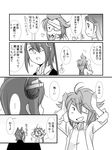  alternate_hairstyle check_translation comic eyepatch female_admiral_(kantai_collection) greyscale hair_ornament hairclip hands_on_own_head headgear kantai_collection long_hair monochrome multiple_girls ponytail samidare_(kantai_collection) short_hair sweat tenryuu_(kantai_collection) translation_request yagisaka_seto 