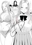  1boy 1girl :&gt; bare_shoulders blush bow bowtie bra breast_pocket breasts character_name cleavage collared_shirt dress_shirt forehead furrowed_brow goshiki_suzu greyscale height height_difference konishiya_shiyori_(goshiki_suzu) lace-trimmed_bra lace-trimmed_panties lace_trim large_breasts long_hair looking_to_the_side monochrome navel necktie ooka-senpai_(goshiki_suzu) original panties parted_bangs pleated_skirt pocket school_uniform shirt short_hair skirt spot_color stomach underwear underwear_only 