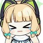  &gt;_&lt; 1girl 1other animal_ear_headphones animal_ears animated animated_gif aqua_jacket blonde_hair blue_archive blunt_bangs blush_stickers bow cat_ear_headphones cat_ears cheek_pull chunye_haruya closed_eyes commission dot_nose facing_viewer fake_animal_ears green_bow green_halo hair_bow halo headphones jacket low-tied_sidelocks lowres midori_(blue_archive) midori_(winter)_(blue_archive) missing_commentary official_alternate_costume parted_lips portrait pov pov_hands scarf second-party_source short_hair sidelocks simple_background solo_focus tearing_up transparent_background wavy_mouth white_scarf winter_clothes 