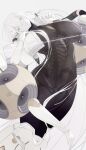  1girl absurdly_long_hair absurdres android breasts crown dark_skin extra_arms highres jacket large_breasts long_hair looking_at_viewer mechanical_arms mechanical_legs mole mole_under_eye original single_mechanical_arm skeleton turbine ub1mo very_long_hair white_background yellow_eyes 