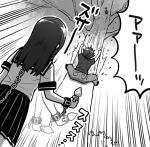  1boy 1girl afterimage beetle bug butt_plug chain chain_leash climbing_tree cuffs denim emphasis_lines facing_away falling from_behind greyscale holding holding_butt_plug imminent_penetration ito_fumi jeans leash long_hair monochrome natsu_no_kusari okuno_shinji outdoors pants pleated_skirt school_uniform serafuku sex_toy shirai_mitsuki shirt short_hair short_sleeves skirt sliding standing translation_request tree 