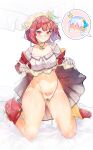  2girls absurdres atelier_(series) atelier_sophie bed_sheet bilingual_commentary blush breasts cameltoe cleavage clothes_lift collarbone commentary eyelashes female_pubic_hair headscarf highres implied_yuri jewelry kneeling lifting_own_clothes looking_at_viewer mixed-language_commentary multiple_girls navel necklace panties plachta pubic_hair pubic_tattoo red_eyes red_hair shiny_skin short_hair signature skirt skirt_lift smile solo_focus songjiangcc sophie_neuenmuller spoken_character tattoo thighs underwear white_panties yellow_headscarf 
