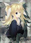  1girl absurdres arimura_hinae black_hoodie blonde_hair blue_eyes bow breasts chaos;child collarbone drama_cd hair_between_eyes hair_bow hekiho_academy hekiho_academy_school_uniform highres hood hood_down hooded_jacket hoodie jacket long_hair looking_at_viewer medium_breasts non-web_source official_art open_mouth parted_lips sailor_collar sasaki_mutsumi school_uniform smile solo sumo_sticker_(chaos;child) twintails upper_body white_bow white_sailor_collar 