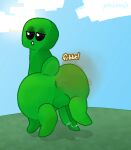 anus backsack balls bedroom_eyes big_butt black_eyes blue_sky bodily_fluids butt cloud creeper_(minecraft) digital_media_(artwork) erection eyelashes eyeshadow fart fart_cloud feral foreskin genital_fluids genitals glans green_body hi_res hiked_leg humanoid_genitalia humanoid_penis looking_at_viewer looking_back makeup male microsoft minecraft mojang narrowed_eyes outside penis pincoosh precum precum_string presenting presenting_hindquarters quadruped raised_leg rear_view seductive signature sky solo sound_effects sun tail vowelless vowelless_sound_effect xbox_game_studios