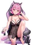  1girl :d adjusting_clothes adjusting_headwear animal_ear_headphones animal_ears babydoll barefoot black_choker blush bob_cut bra breasts cat_ear_headphones chair choker cleavage computer_mouse dress fake_animal_ears feet_on_chair gaming_chair hair_intakes hair_ornament hairclip headphones highres invisible_table knee_up lace lace-trimmed_bra lace_panties lace_trim medium_breasts microphone mousepad_(object) nako_mei navel ninki_haishinsha-tachi_no_manager_ni_nattara_zenin_motokano_datta nose_blush novel_illustration official_art on_chair orange_eyes outstretched_arm outstretched_hand panties pink_hair pink_nails raised_inner_eyebrows sakamuke see-through_clothes see-through_dress simple_background sitting sleeveless sleeveless_dress smile solo spaghetti_strap swivel_chair third-party_source underwear variant_set white_background 