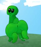 :3 anus backsack balls big_butt black_eyes blue_sky bodily_fluids butt cloud creeper_(minecraft) digital_media_(artwork) erection eyelashes feral foreskin genital_fluids genitals glans green_body hi_res hiked_leg humanoid_genitalia humanoid_penis looking_at_viewer looking_back male microsoft minecraft mojang outside penis pincoosh precum precum_string presenting presenting_hindquarters quadruped raised_leg rear_view signature sky solo sun tail xbox_game_studios
