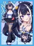  1girl :q absurdres ahoge black_hair black_skirt black_socks body_markings breasts cetacean_tail chibi cleavage crown facial_mark fins fish_skeleton_hair_ornament fish_tail hair_ornament hairclip heart heart_ahoge highres ichiko_1234 indie_virtual_youtuber loose_socks mini_crown miniskirt off-shoulder_shirt off_shoulder one_eye_closed orca_girl pantyhose purple_eyes shirt shoes shylily skirt sleeves_past_wrists socks tail thigh_strap tongue tongue_out v virtual_youtuber white_hair white_shirt white_shoes 