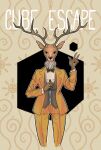 2021 5_fingers anthro antlers beard black_claws black_eyes bottomwear bow_tie brown_antlers brown_body brown_fur claws clothing cube dagger deer dot_eyes facial_hair finger_claws fingers fur green_bow_tie grey_clothing grey_topwear grey_vest hair half-closed_eyes hi_res holding_dagger holding_melee_weapon holding_object holding_weapon horn jacket looking_at_viewer male mammal melee_weapon mr._deer narrowed_eyes pants pink_inner_ear raised_hand rusty_lake simple_eyes smoir solo tan_body tan_fur topwear vest weapon white_hair yellow_bottomwear yellow_clothing yellow_jacket_(clothing) yellow_pants yellow_topwear