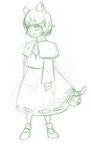  animal_ears basket capelet dress green highres jewelry mao_(kieuseru) monochrome mouse_ears mouse_tail nazrin necklace pout shoes short_hair sketch solo tail touhou 