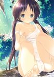  aqua_eyes barefoot blush brown_hair cameltoe covering_nipples natsuki_coco off_shoulder one-piece_swimsuit original school_swimsuit sitting solo swimsuit twintails water waterfall white_school_swimsuit white_swimsuit 