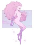  1girl alternate_form border breasts claws colored_skin crescent_moon final_fantasy final_fantasy_vi floating highres long_hair magicite medium_breasts mekyo monster_girl moon nude pink_hair pink_skin pointy_ears purple_skin red_eyes solo sparkle terra_branford trance_terra_branford transformation white_background 