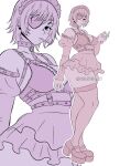  1girl artist_name bare_shoulders breasts celebelian chainsaw_man cigarette cleavage english_text eyepatch goth_fashion high_heels highres himeno_(chainsaw_man) large_breasts looking_to_the_side simple_background solo tagme thick_thighs thighhighs thighs unlit_cigarette_in_mouth white_background 