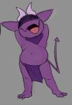 2025 3_toes absurd_res belly big_ears boone_(misterimp) bottomwear claws clothed clothing demon digital_drawing_(artwork) digital_media_(artwork) feet flesh_fang front_view grey_background guide_lines hands_behind_head headgear headkerchief headwear hi_res hidden_eyes horn humanoid imp kerchief loincloth male neckerchief neckwear nipples nobodyshouse open_mouth open_smile overweight overweight_male pointy_ears purple_body purple_clothing purple_headkerchief purple_headwear purple_kerchief purple_neckerchief purple_skin purple_tail purple_underwear simple_background sketch smile solo spade_tail standing tail thin_tail toe_claws toes underwear underwear_only wavy_horn